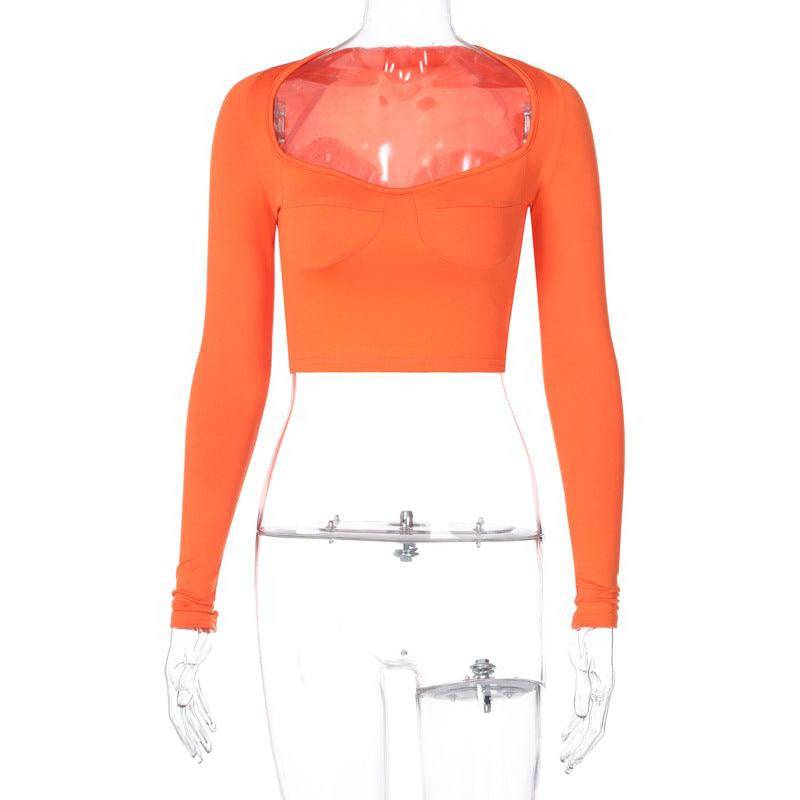 Maya Solid Queen Anne Neckline Crop Top
