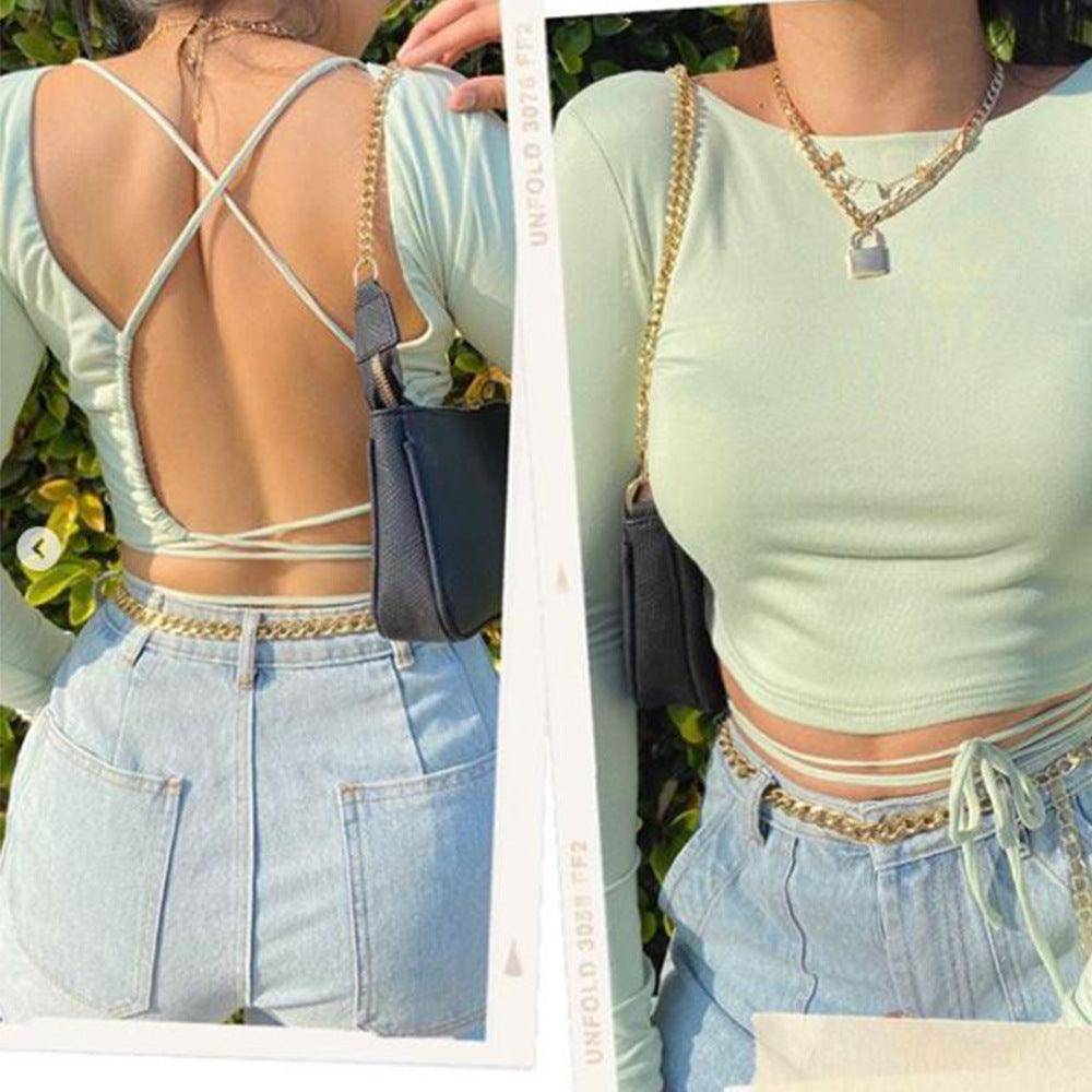 Alisson Backless Solid Crop Top