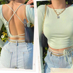 Alisson Backless Solid Crop Top