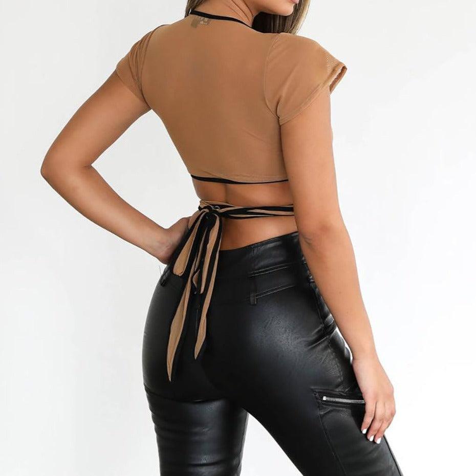 Emelia Contrast Binding Sheer Mesh Crop Top