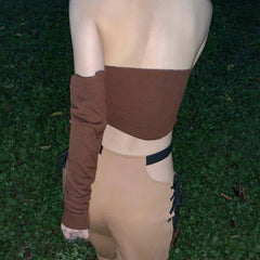 Kaelyn Halter Neck Drawstring Crop Top With Sleeves