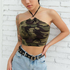 Nia Halter Neck Camo Crop Top