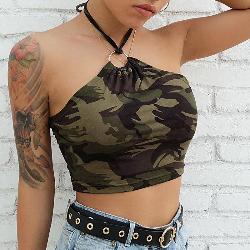 Nia Halter Neck Camo Crop Top