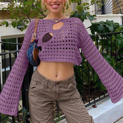 Gabriela Hollow Out Knitted Cover Up Crop Top