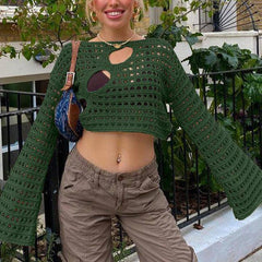 Gabriela Hollow Out Knitted Cover Up Crop Top