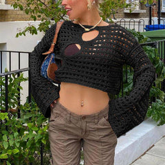 Gabriela Hollow Out Knitted Cover Up Crop Top