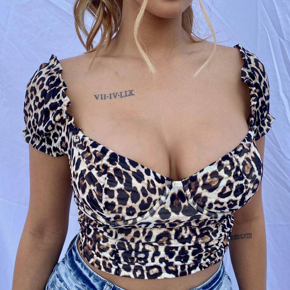 Lilya Allover Leopard Print Short Sleeve Crop Top