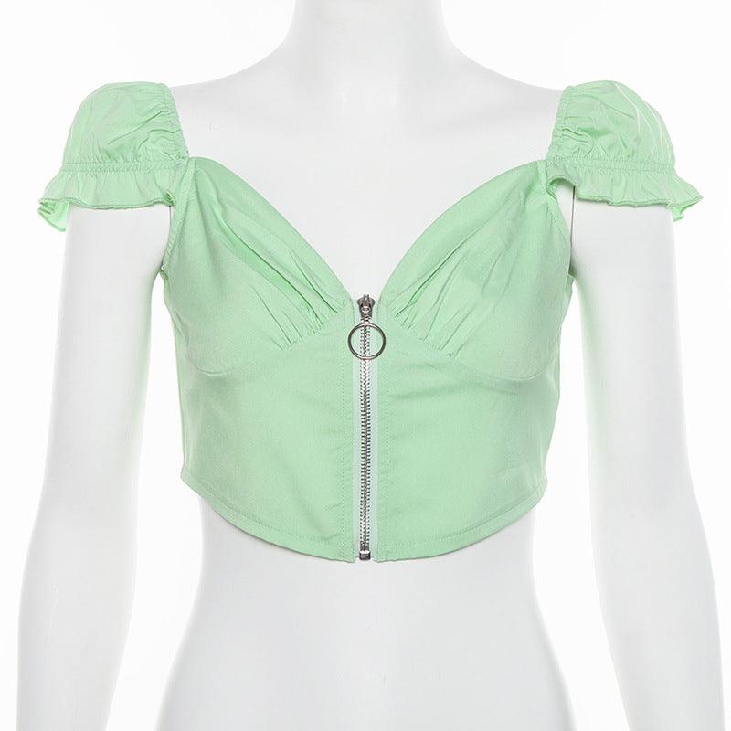 Paige Zip Up Solid Crop Top