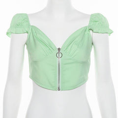 Paige Zip Up Solid Crop Top