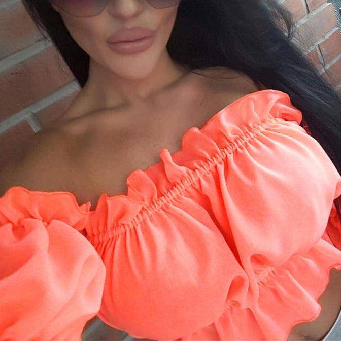 Katherine Ruffle Trim Crop Top