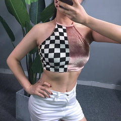 Gabrielle Halter Neck Two-tone Crop Top