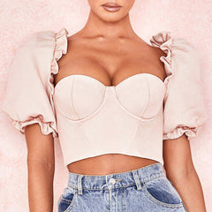 Livia Underwire Puff Sleeve Crop Top