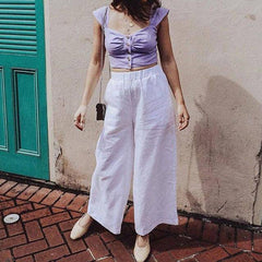 Anne Button Closure Cap Sleeve Crop Top