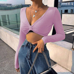 Melissa Solid Long Sleeve Crop Top