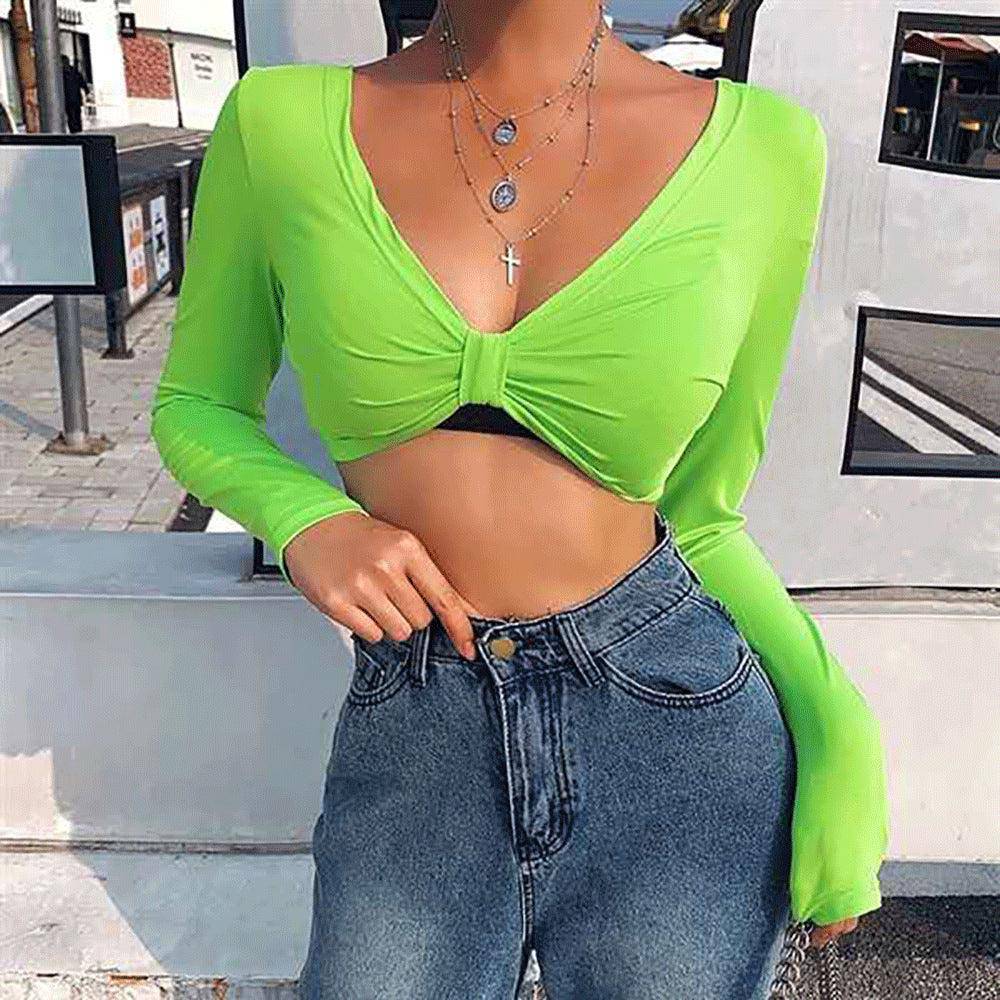 Melissa Solid Long Sleeve Crop Top