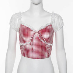 Keira Plaid Ruffle Trim Crop Top