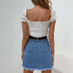 Angelica Ruched Short Sleeve Drawstring Blouse