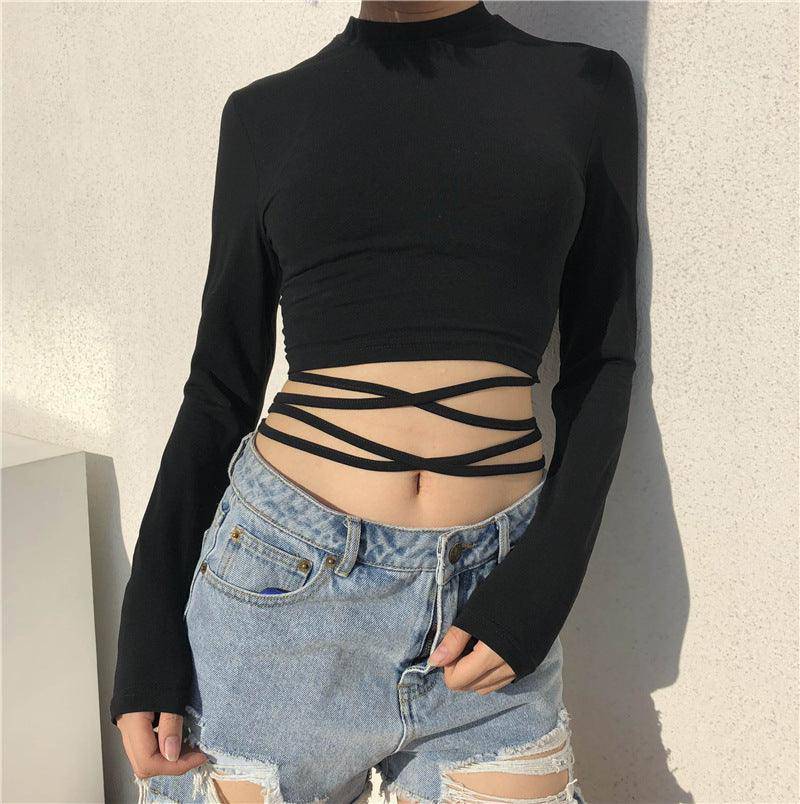 Elsa Solid Mock Neck Strappy Crop Top