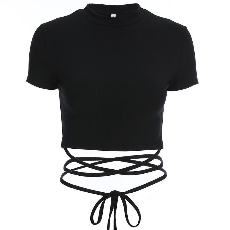 Elsa Solid Mock Neck Strappy Crop Top