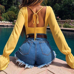 Justice Solid Flounce Sleeve Crop Top