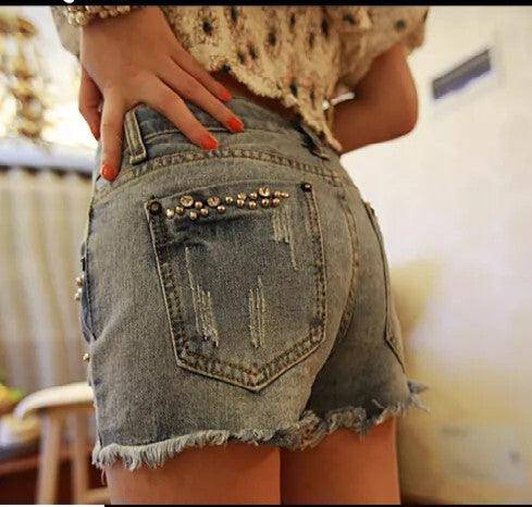 Brielle Studded Denim Mini Shorts