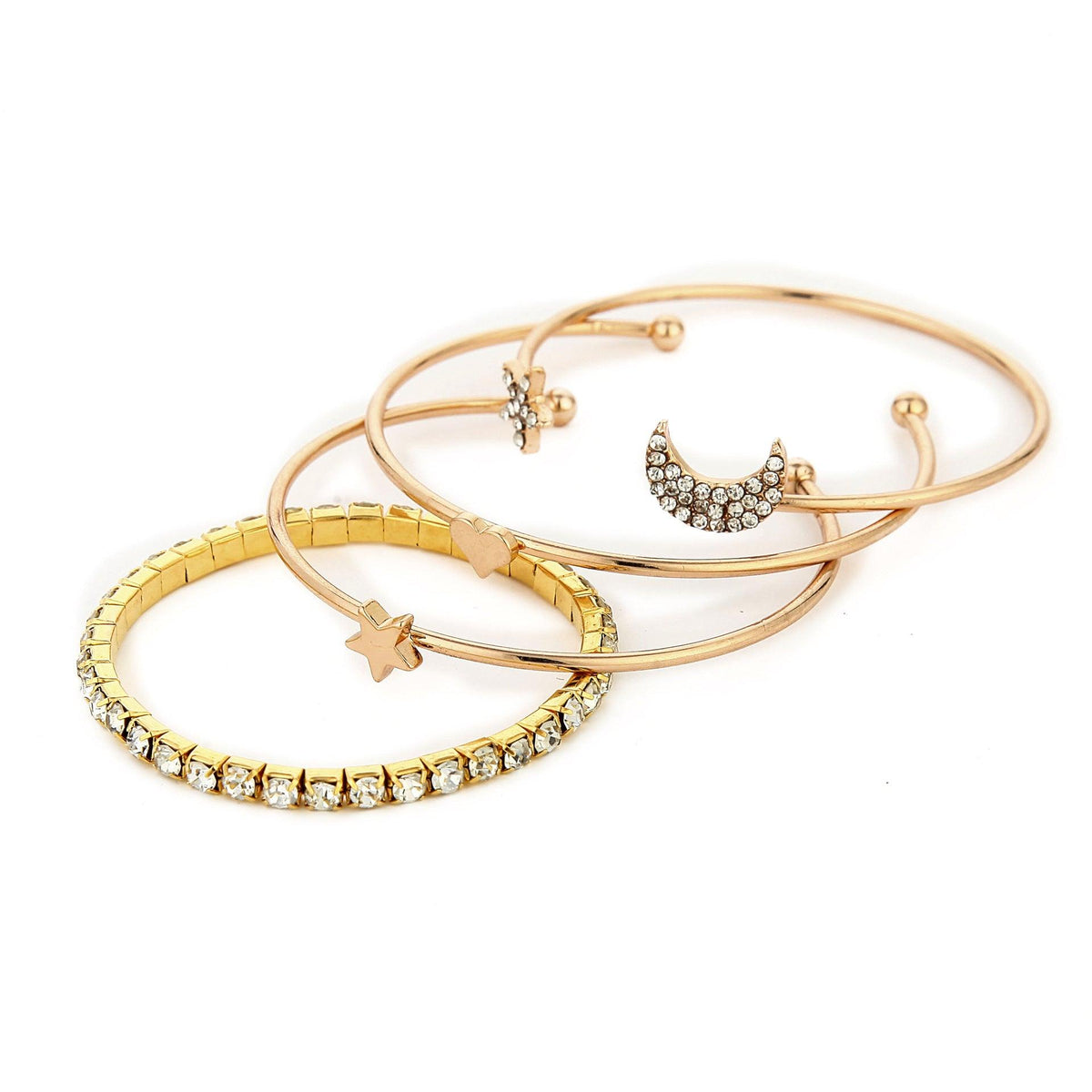 Audrie 4 Pcs Fashion Wind Drill Moon Creative Pentagram Heart Bracelet