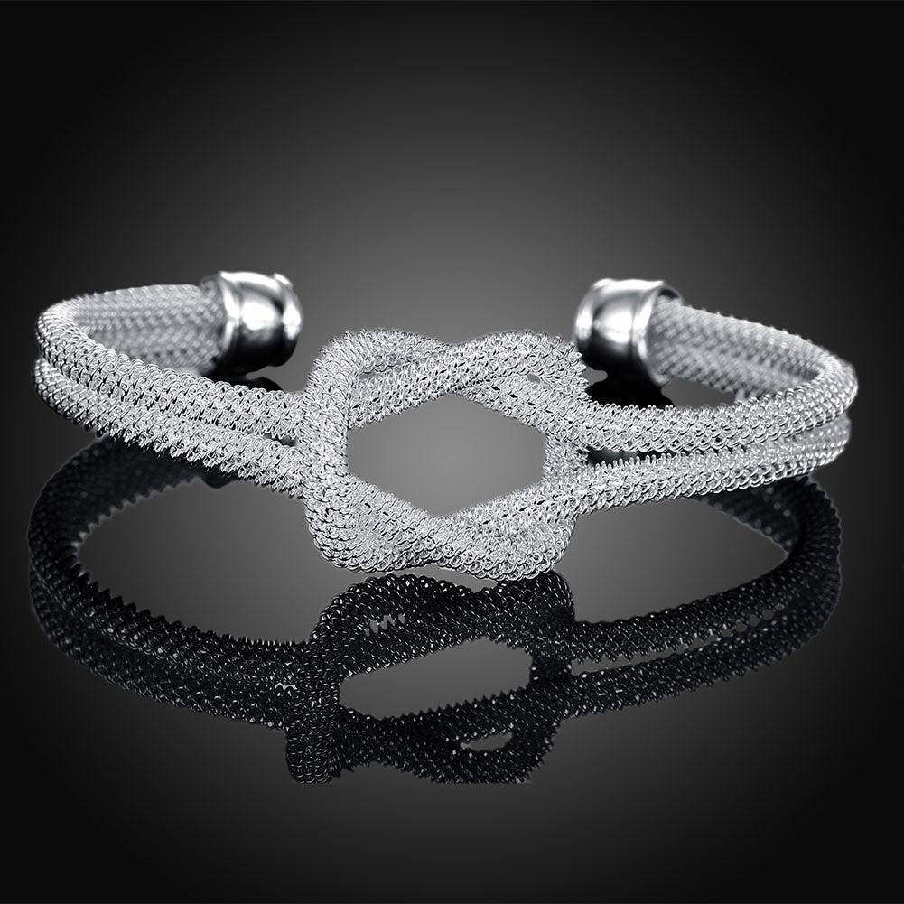 Thalia White Gold Plated Love Knot Mesh Bangle