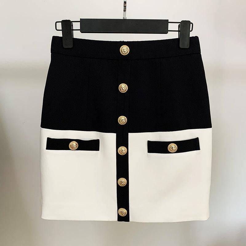 Corinne Two-tone Button Design Skirt