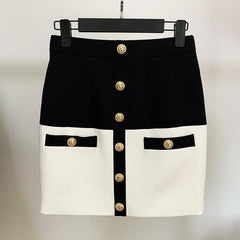 Corinne Two-tone Button Design Skirt