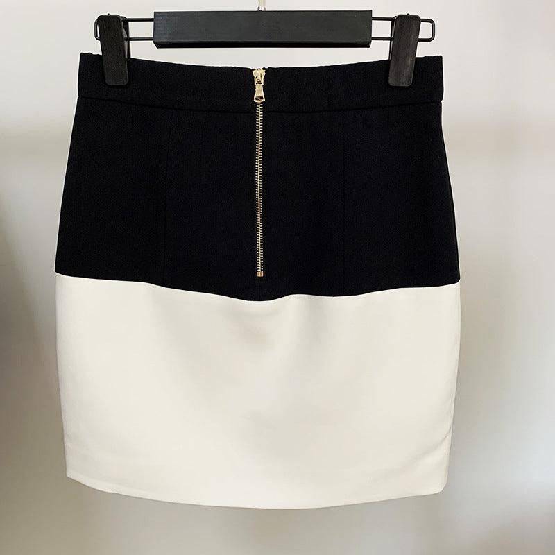 Corinne Two-tone Button Design Skirt