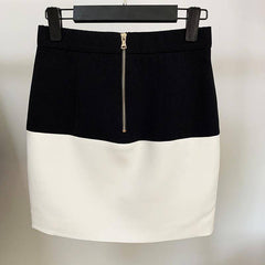 Corinne Two-tone Button Design Skirt