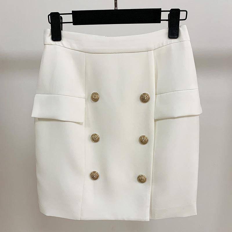 Peyton Solid Button Design Skirt