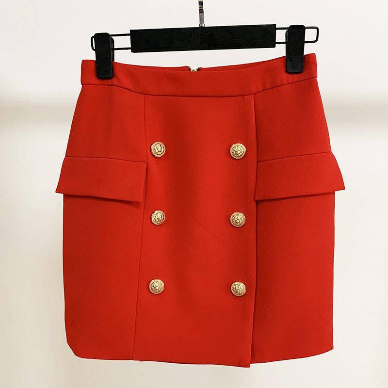Peyton Solid Button Design Skirt