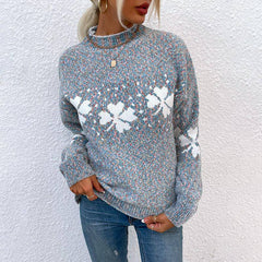 Chloe Turtleneck Clover Print Long Sleeve Rib Knit Sweater