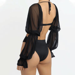 Kaliyah Sheer Mesh Sleeves Cut Out Bodysuit