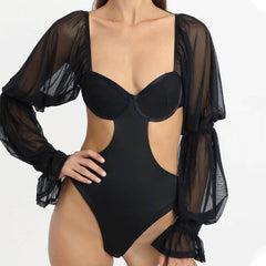 Kaliyah Sheer Mesh Sleeves Cut Out Bodysuit