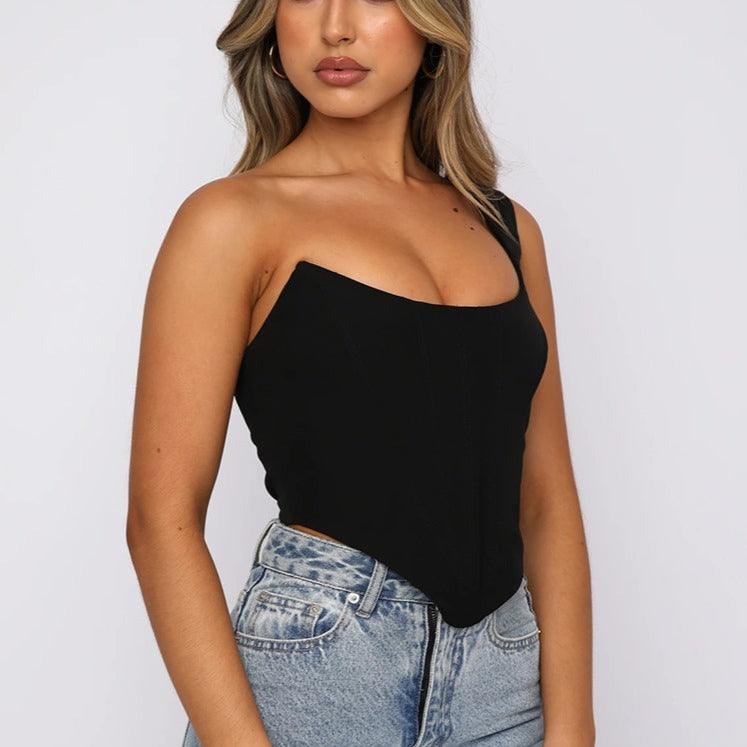 Jewel One Shoulder Strap Corset Top