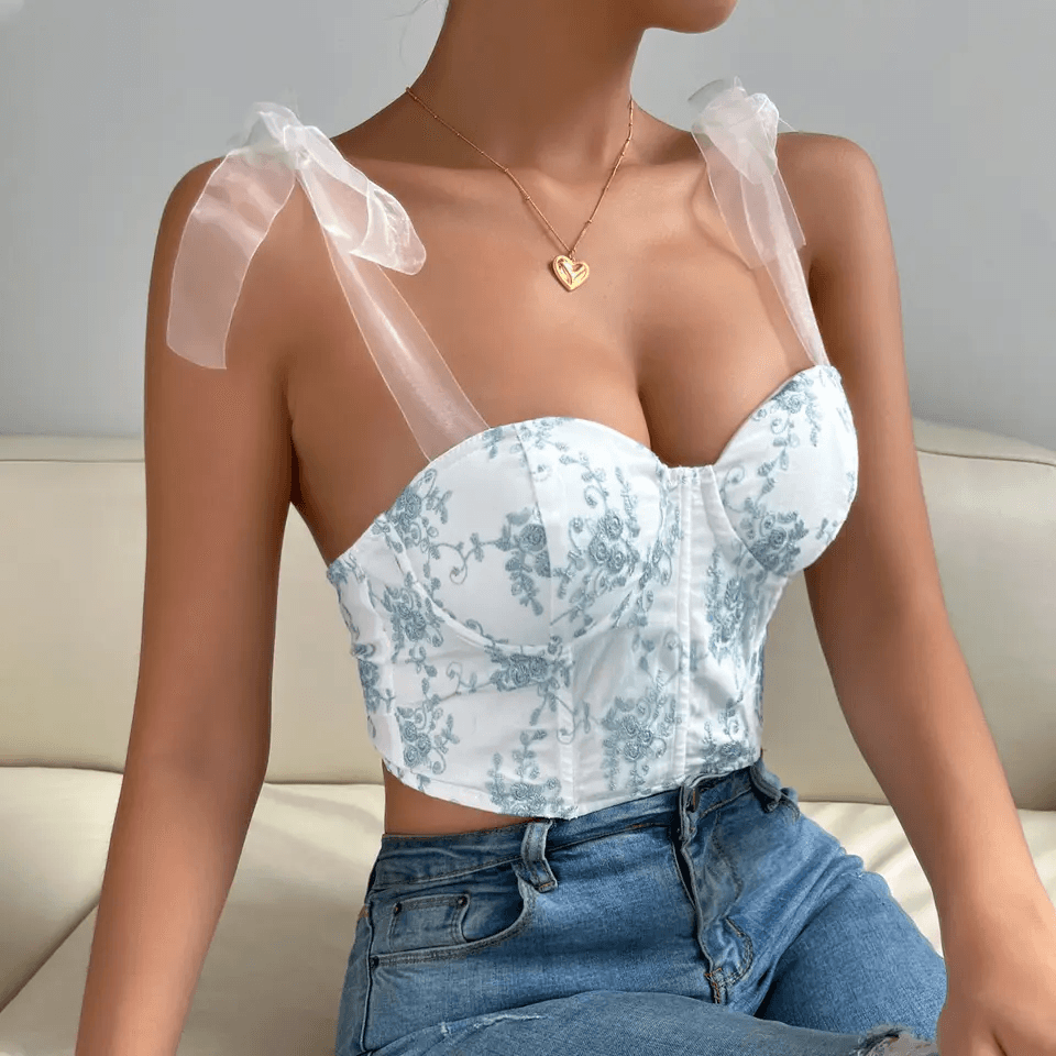 Josephine Ribbon Lace Up Floral Corset Top