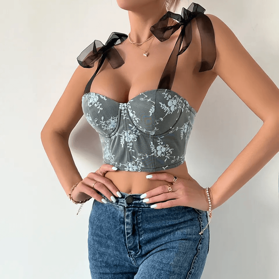 Josephine Ribbon Lace Up Floral Corset Top