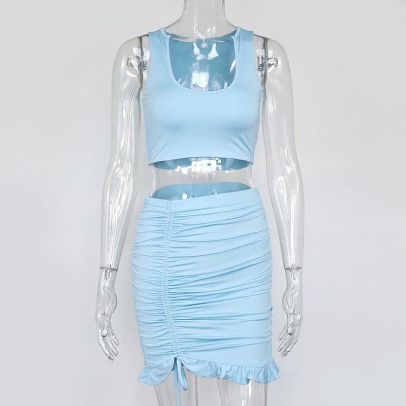 Josephine Sports Bra Top & Ruched Ruffle Hem Skirt Set