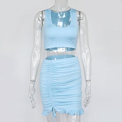 Josephine Sports Bra Top & Ruched Ruffle Hem Skirt Set