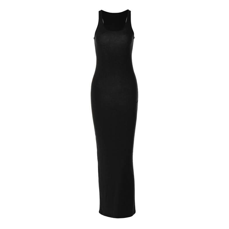 Solid u neck sleeveless maxi dress