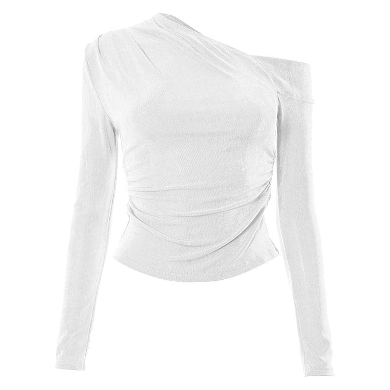 Solid off shoulder long sleeve irregular ruched top