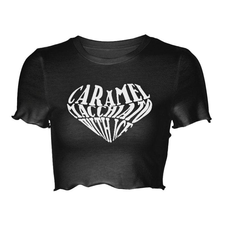 Contrast letter print ruffle crewneck crop top