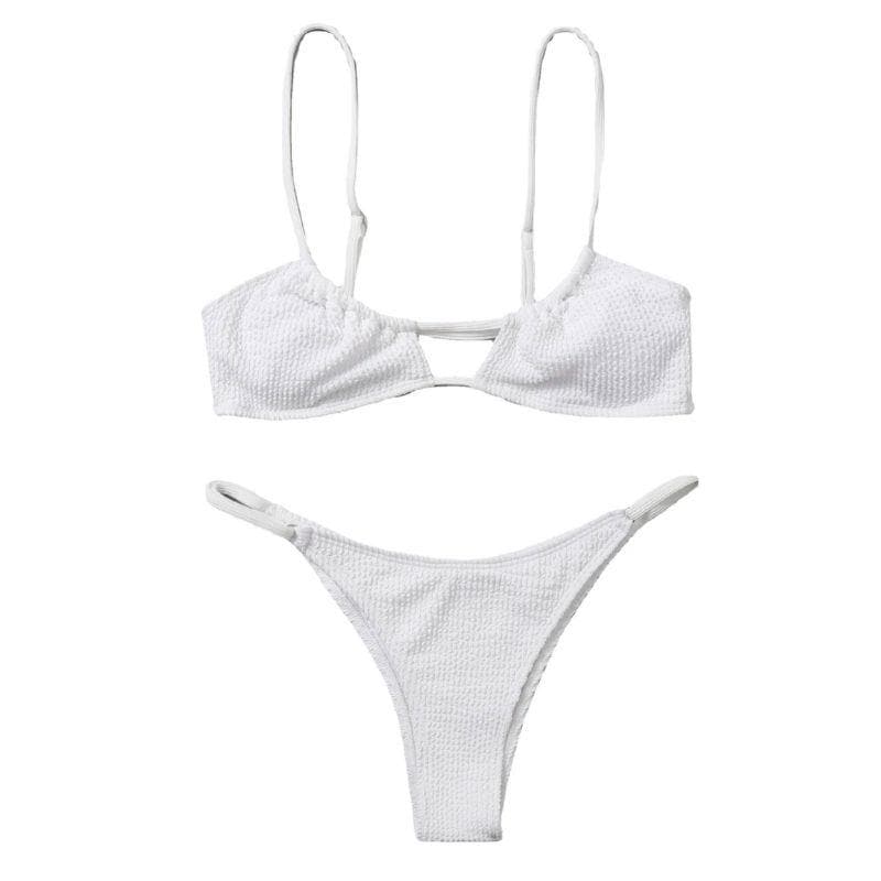 Hollow out textured solid cami bikini swimwear