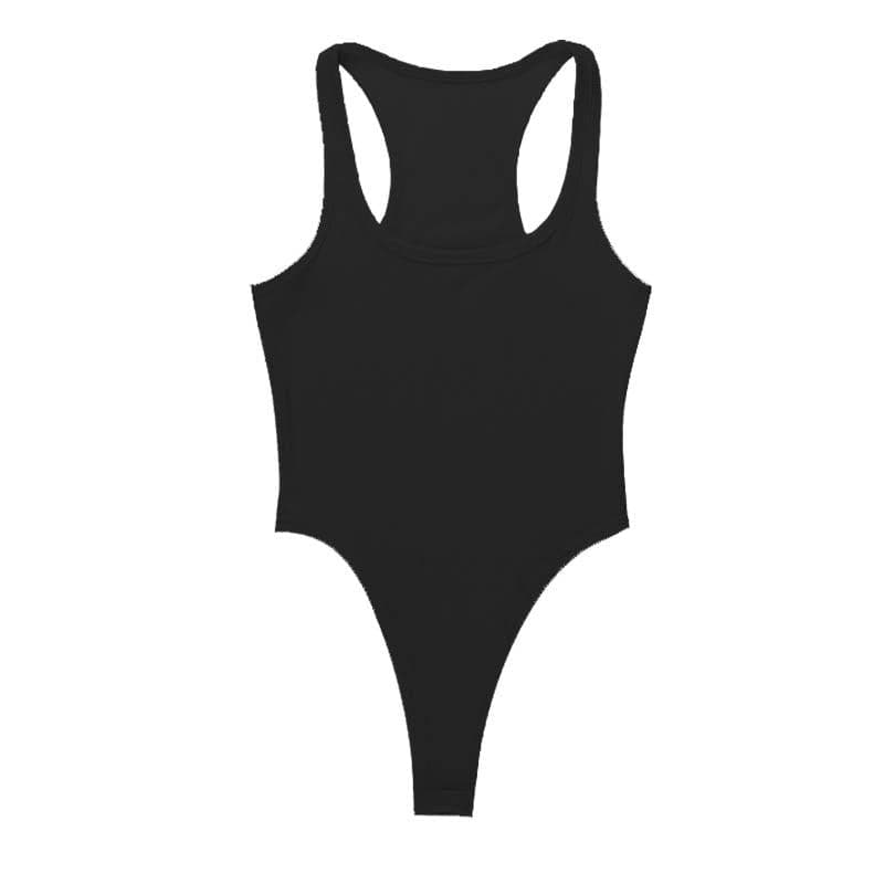 Ribbed sleeveless u neck solid bodysuit