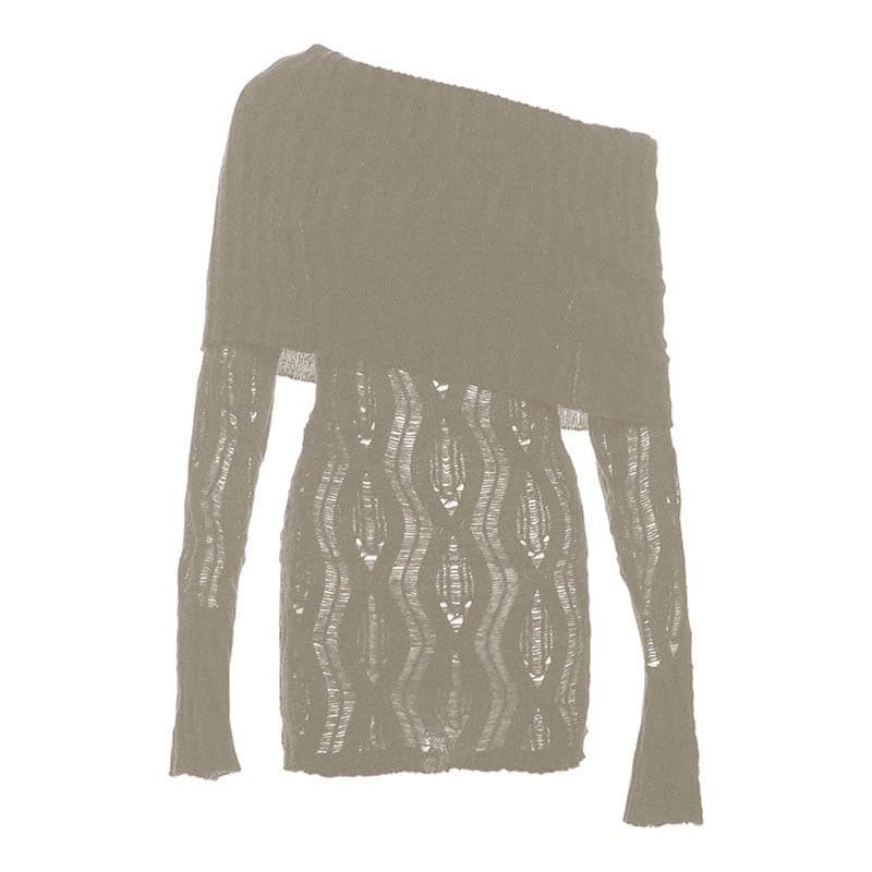 Crochet off shoulder long sleeve hollow out mini dress