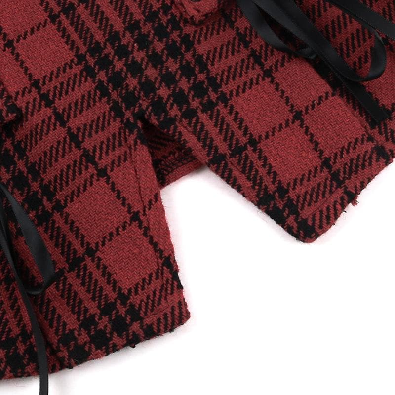 Plaid sweetheart neck lace up lace hem backless cami top