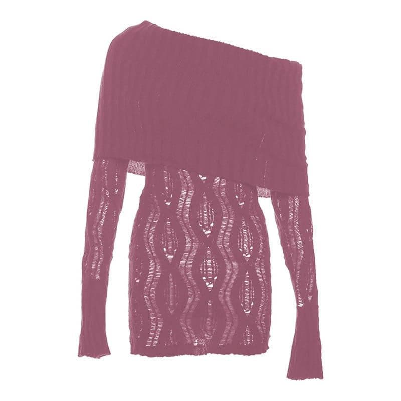 Crochet off shoulder long sleeve hollow out mini dress