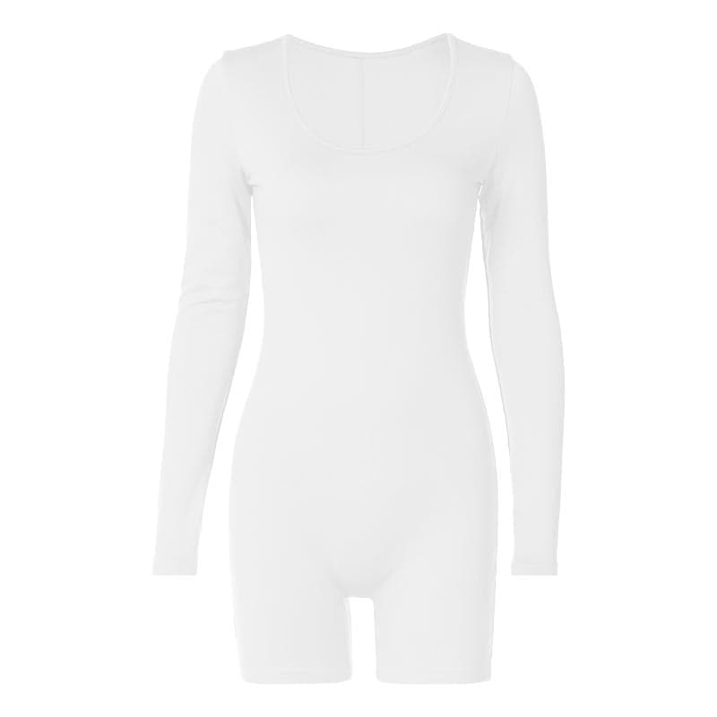 Solid u neck long sleeve romper